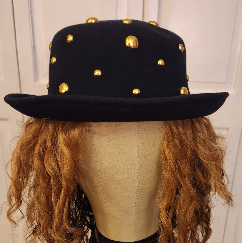 Bollman Hat Company Navy Blue Felt Hat with Gold Studds. NWOT